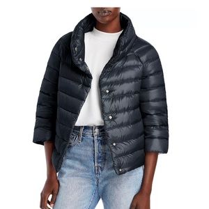 HERNO navy cropped sleeve funnel neck puffer jacket